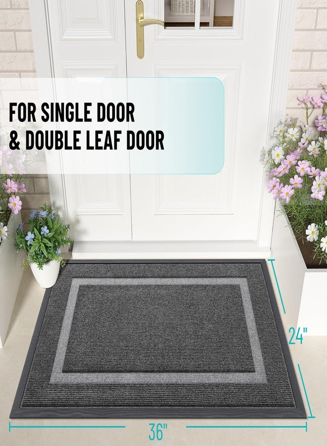 OLANLY Front Door Mat Indoor Outdoor Entrance, Waterproof All-Season, All-Weather Doormat, Sturdy Natural Rubber, Fade Resistant, Low Profile, Easy Clean Patio Porch Entryway Mat, 35x23, Dark Grey - Image 3