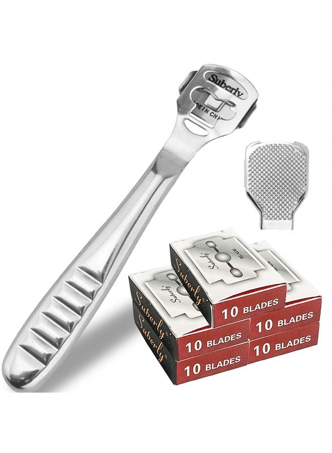Jutoe 52 Pcs Callus Shaver Set,1 Stainless Steel Foot Razor with 50 Replacement Slices Blades and 1 Foot File Head Foot Care Tools,Foot Shaver Callus Remover,Hard Dry Skin Remover for Hand Feet - Image 1