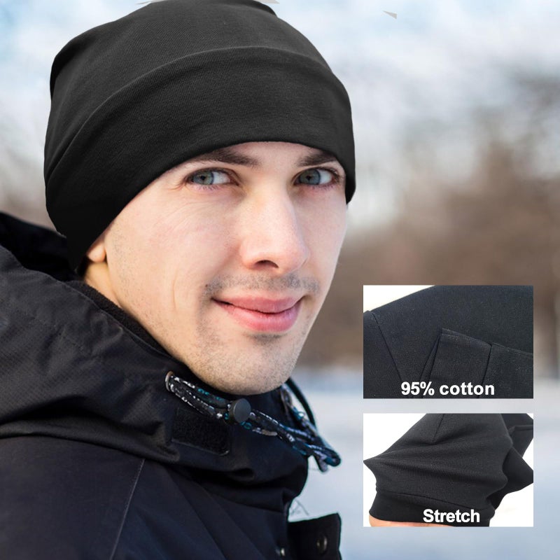 Quacc Unisex Cotton Beanie Hat Thin Running Skull Cap Winter Summer Sports Hat Chemo Cap Multifunctional Lightweight Helmet Liner Night Sleep Cap Beanies Hat for Men Women (Black) - Image 4