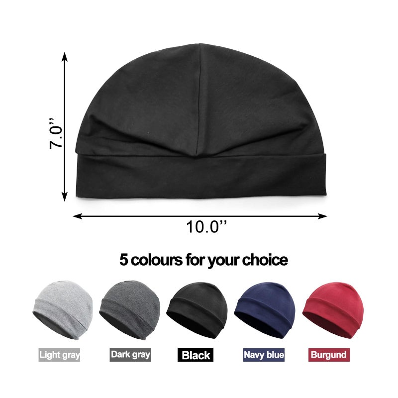 Quacc Unisex Cotton Beanie Hat Thin Running Skull Cap Winter Summer Sports Hat Chemo Cap Multifunctional Lightweight Helmet Liner Night Sleep Cap Beanies Hat for Men Women (Black) - Image 2