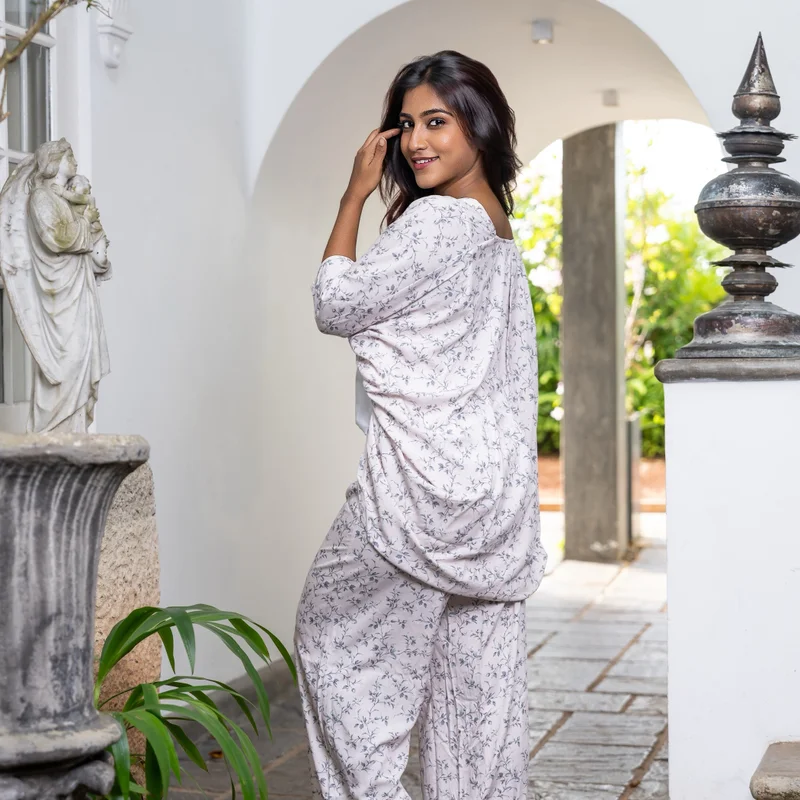 Aadaraya Aadaraya Pyjama Set Kimono with Camisole and Pants