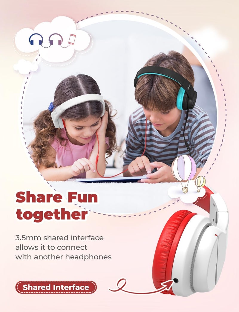 iClever HS19 Kids Headphones with Microphone, 74/85dBA Volume Limiter - Shareport - Over Ear Stereo Headphones for Kids Boys Girls, Foldable 3.5mm Jack Wired Headphone for iPad/School/Travel, White - Image 3