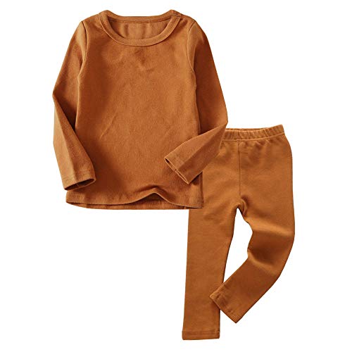 JWWN Toddler Boys Girls Thermal Underwear Long Sleeve T-shirt Leggings 2Pcs Kids Winter Base Layer Set, (Brown,3Years) - Image 5