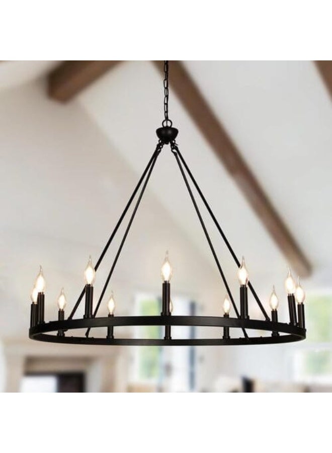Modern black pendant chandelier, 80 cm, LED lighting - Image 1