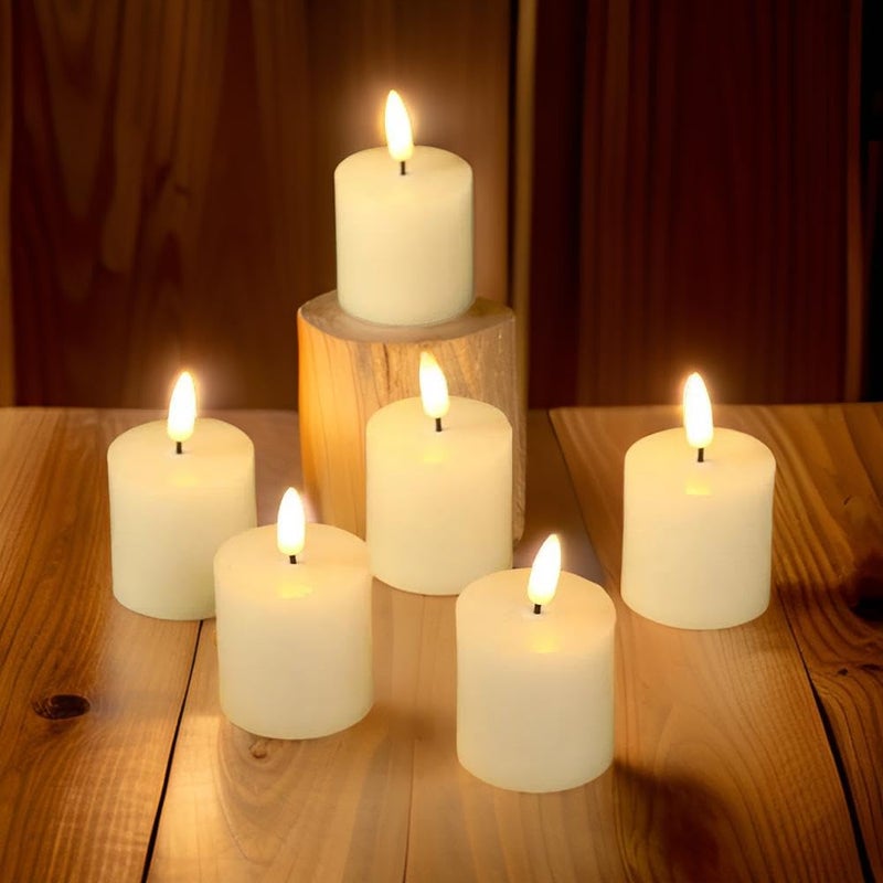 LTETTES 2”x 2" Real Wax Flameless Votive Candles | Realistic Flickering Black Wick, CR2450 Battery Operated Candle with Remote | Home Decor, Festival, Wedding, Birthday (Battery Included) - Pack of 6 - Image 1