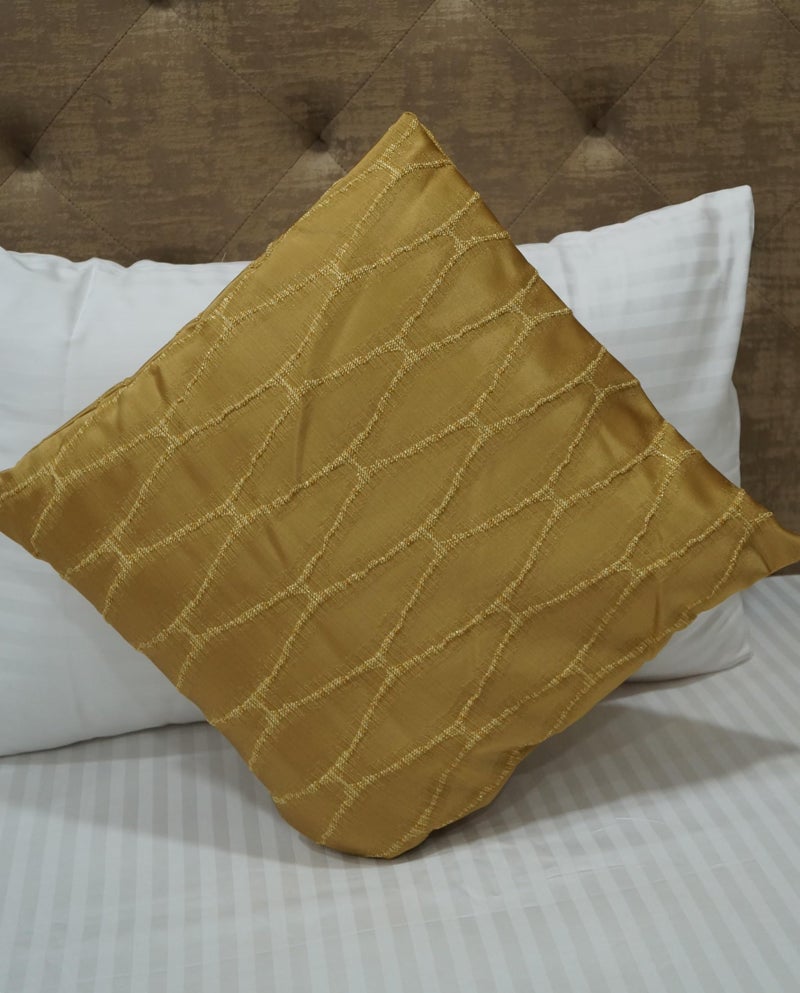 Vissage Elegant Geometric Single Bed Runner with 1 Cushion Cover, Golden - Image 2