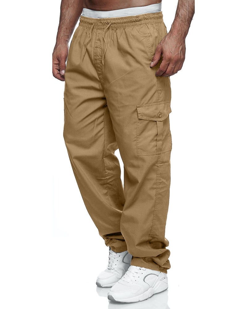 Rela Bota Men's Cargo Pants Relaxed Fit Sport Pants Jogger Sweatpants Drawstring Outdoor Trousers with Pockets Khaki M - Image 1