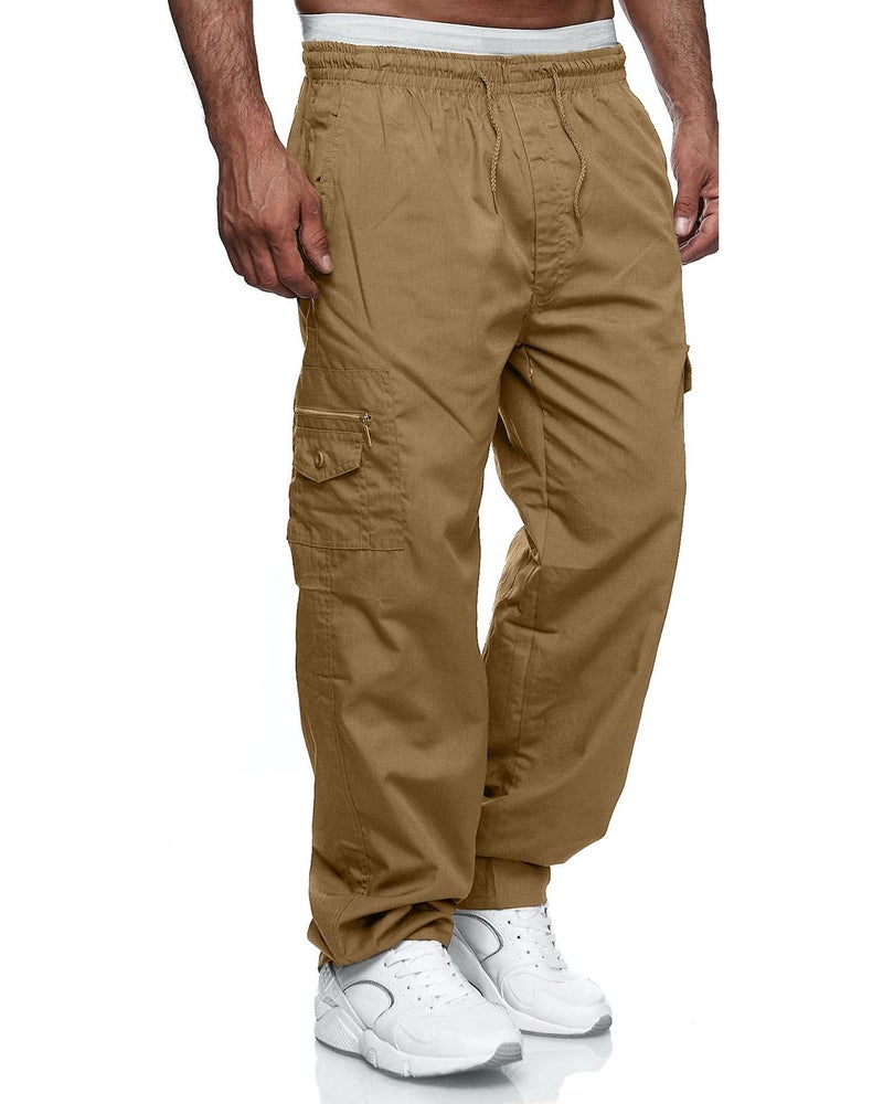 Rela Bota Men's Cargo Pants Relaxed Fit Sport Pants Jogger Sweatpants Drawstring Outdoor Trousers with Pockets Khaki M - Image 2
