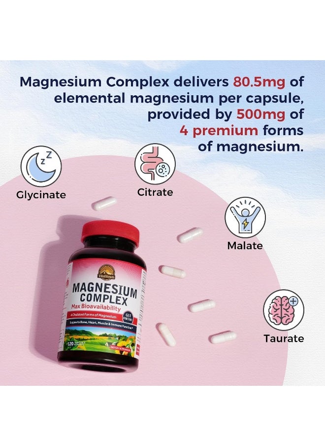 Vitalitown Magnesium Complex, Magnesium Glycinate, Malate, Taurate & Citrate, Chelated Forms, High Absorption, Bone, Heart, Muscle, Immune, Energy, Sleep & Digestion, Non-GMO