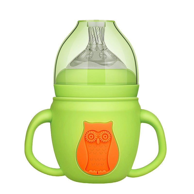 Pregnancy Baby Bottle Factory Straw Cup Anti-Break Handle Silicone Sleeve 240Ml Wide-Caliber Maternal And Infant Supplies Glass Baby Bottle - Image 1