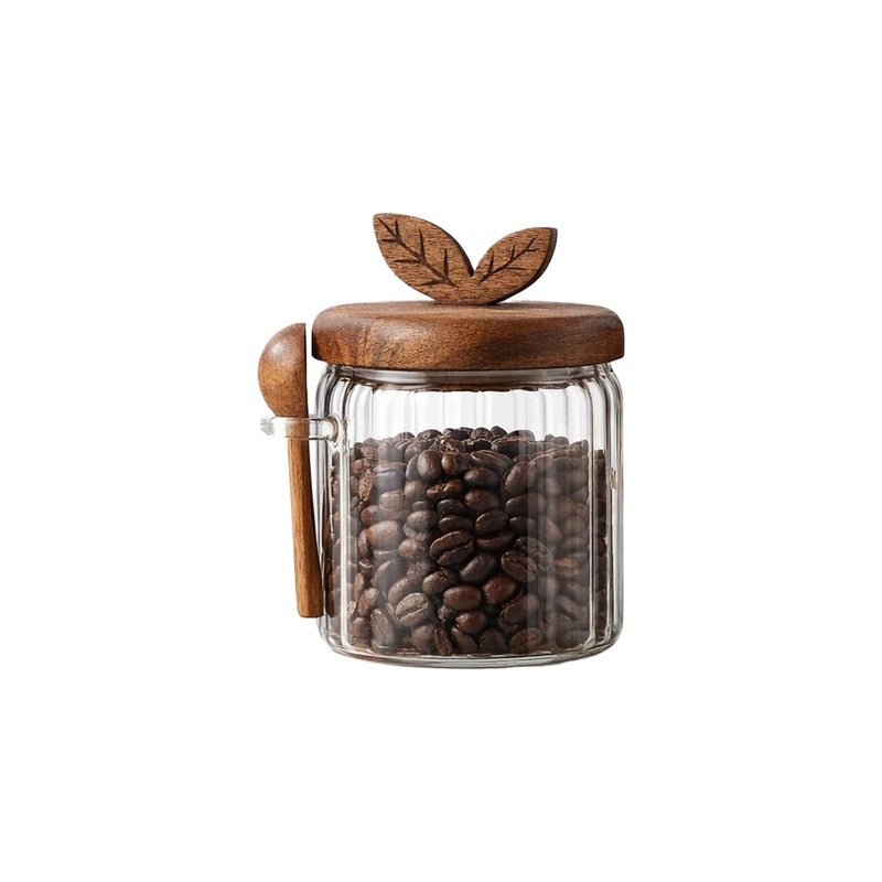 Splotiva Glass Coffee Canister with Wooden Lid & Spoon, Airtight Food Storage Jar for Coffee, Sugar, Salt, Tea & Snacks (17floz) - Image 1