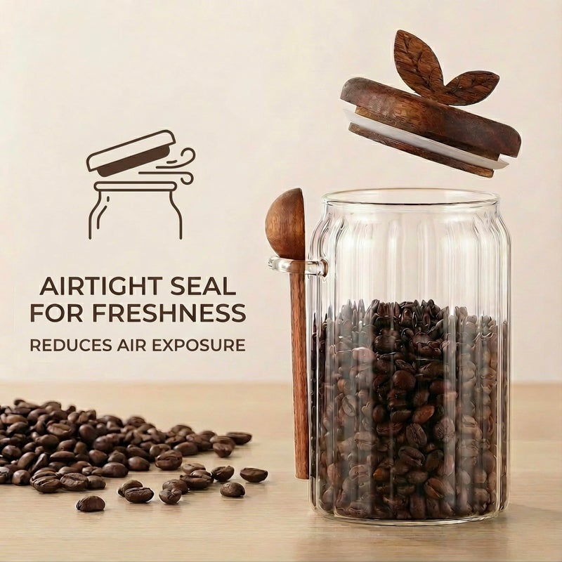 Splotiva Glass Coffee Canister with Wooden Lid & Spoon, Airtight Food Storage Jar for Coffee, Sugar, Salt, Tea & Snacks (17floz) - Image 5