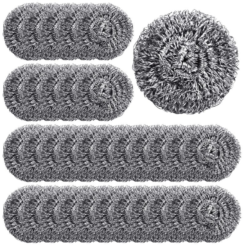 Yinkin 100 Pieces Stainless Steel Scrubber Bulk Steel Wool Scrubber Metal Sponge Wire Scouring Pad Heavy Duty Clean Dish Pot Pan and Oven for Kitchen Bathrooms and More
