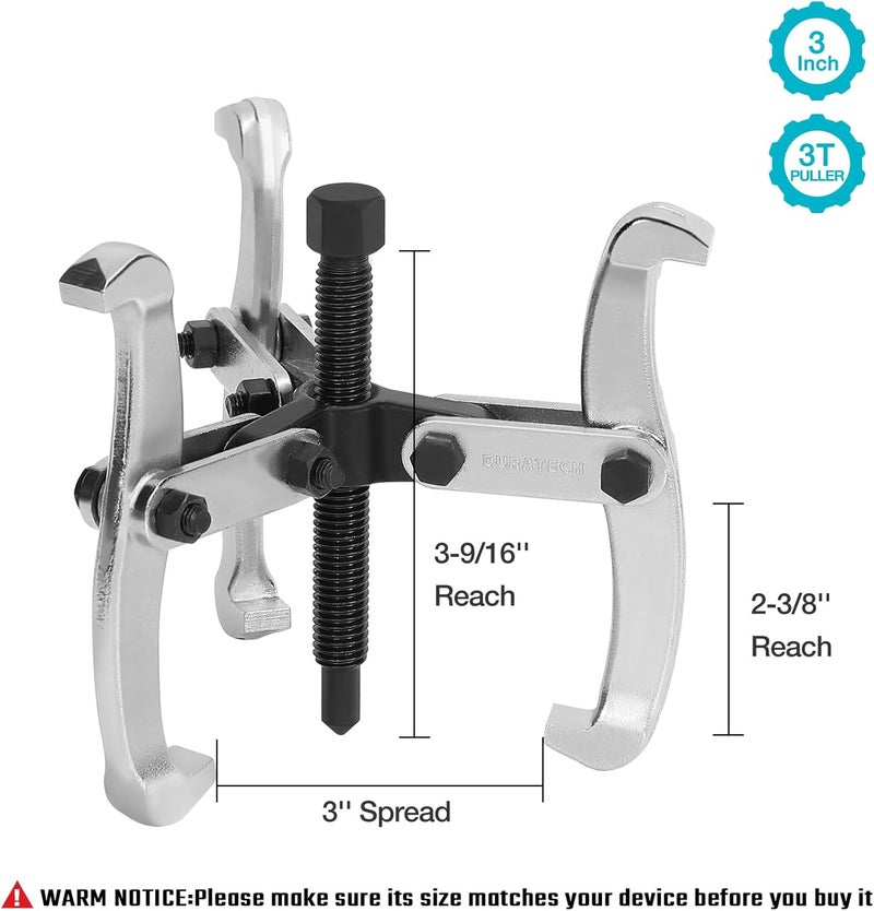 DURATECH 3-Inch 3-Jaw Gear Puller - Removal Tool for Gears, Pulleys, Bearings and Flywheels - Image 3