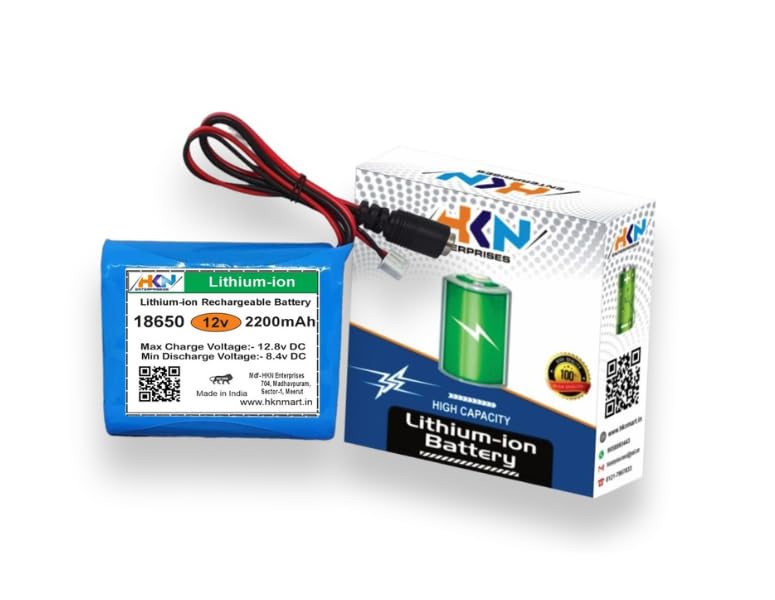 HKN Enterprises 12V 2200mAh Lithium-ion Battery Pack with JST 2.5mm 2-Pin & 5.5mm DC Female Jack | Rechargeable Battery for LED Lights, CCTV, Router Backup, DIY Projects - Image 1