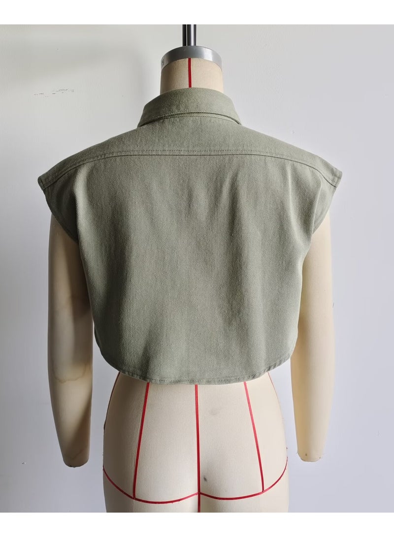 Shougu Sleeveless Cardigan Shirt Imitating Denim Top Jacket For Women - Image 3