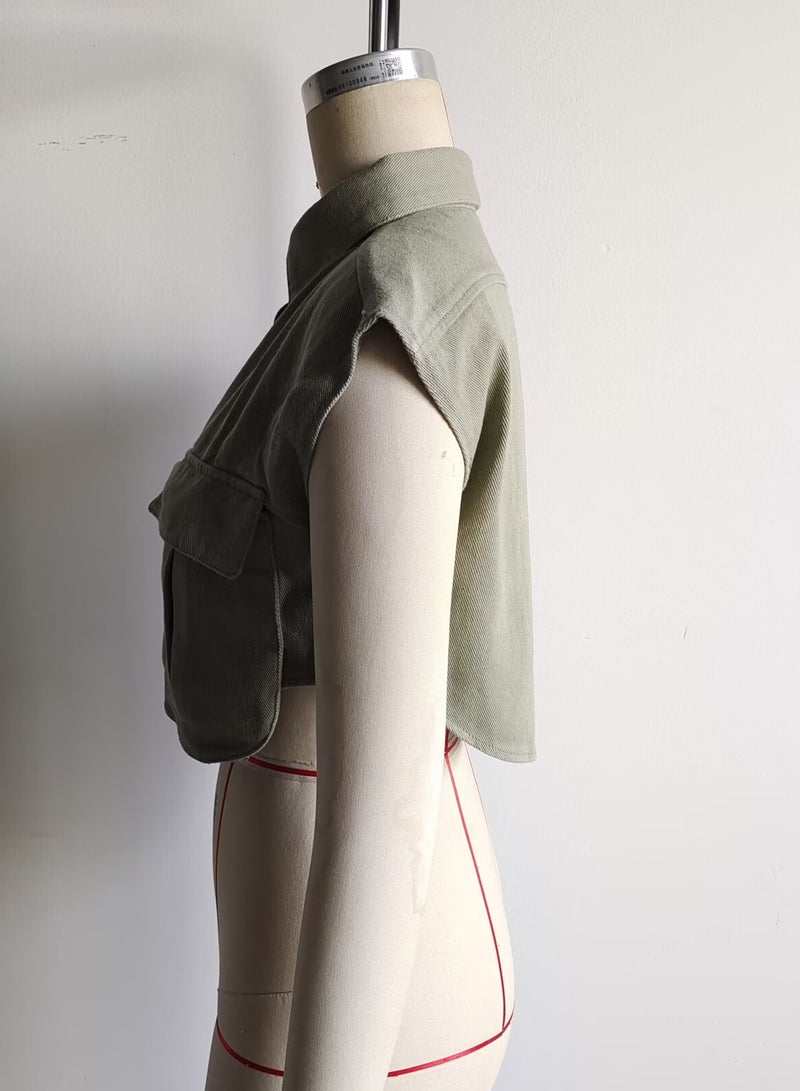 Shougu Sleeveless Cardigan Shirt Imitating Denim Top Jacket For Women - Image 4