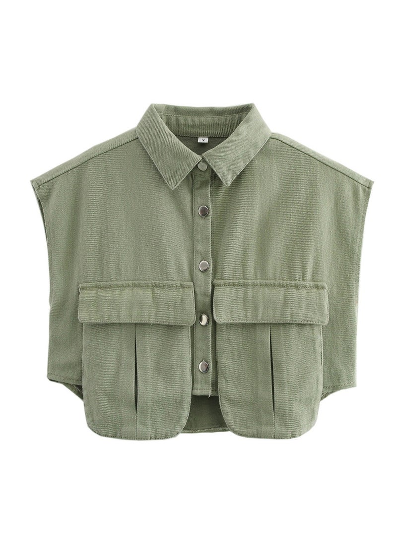 Shougu Sleeveless Cardigan Shirt Imitating Denim Top Jacket For Women - Image 1