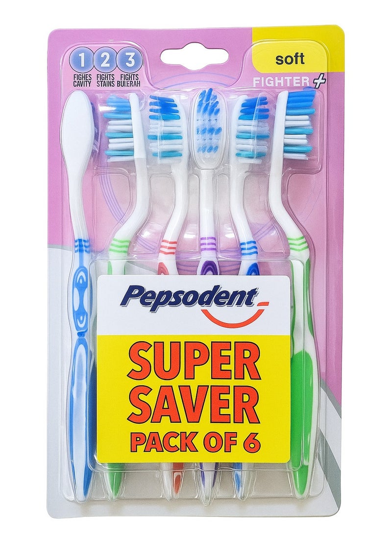 Pepsodent Pepsodent Fighter+ Toothbrush, Soft, Super Saver Pack of 6 