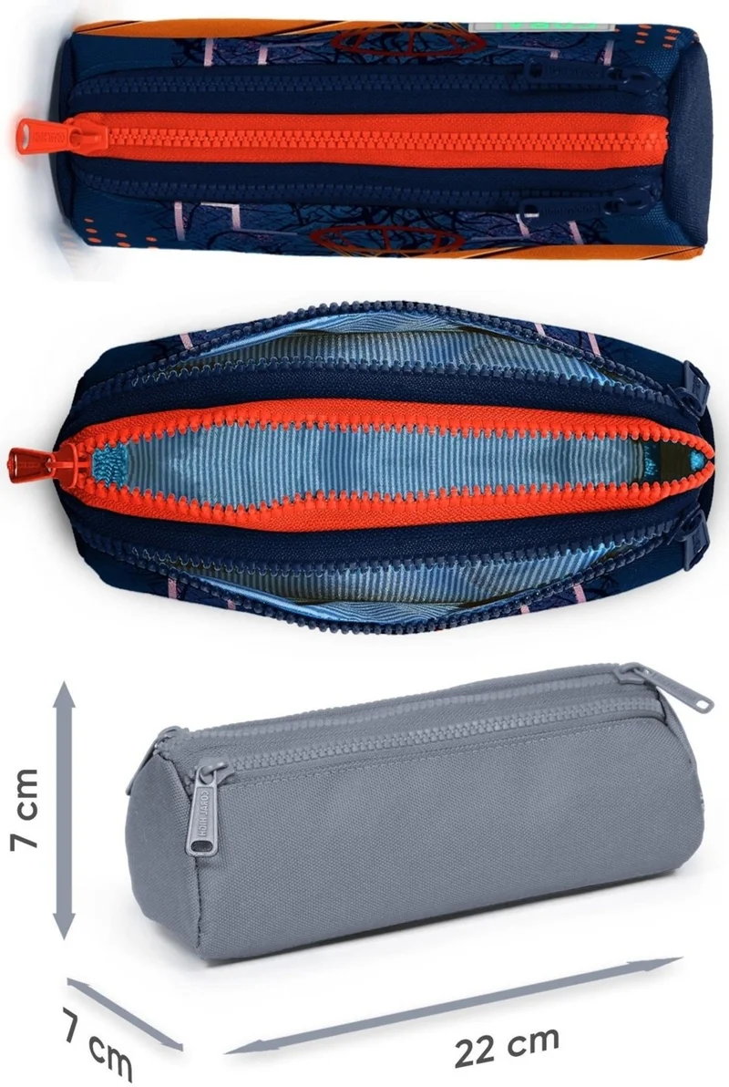 CORAL HIGH Orange Navy Blue Basketball Patterned Boy Thermal Insulated Lunch Bag and Pencil Case Set