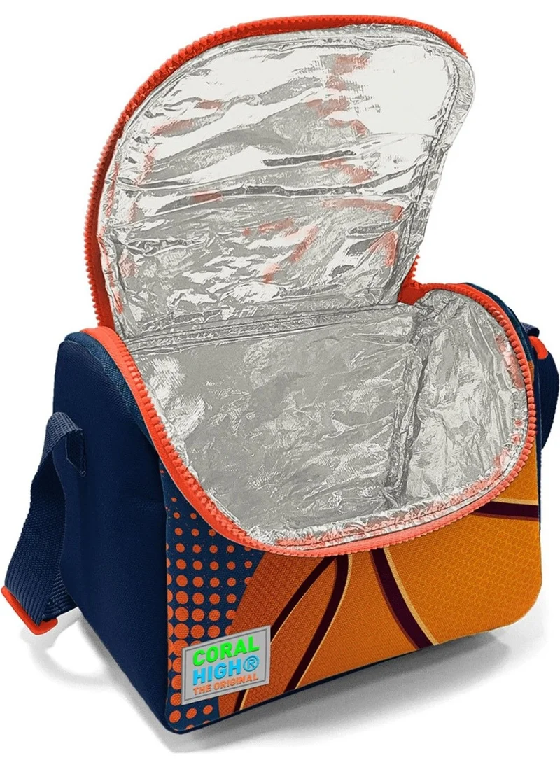 كورال هاي Orange Navy Blue Basketball Patterned Boy Thermal Insulated Lunch Bag and Pencil Case Set