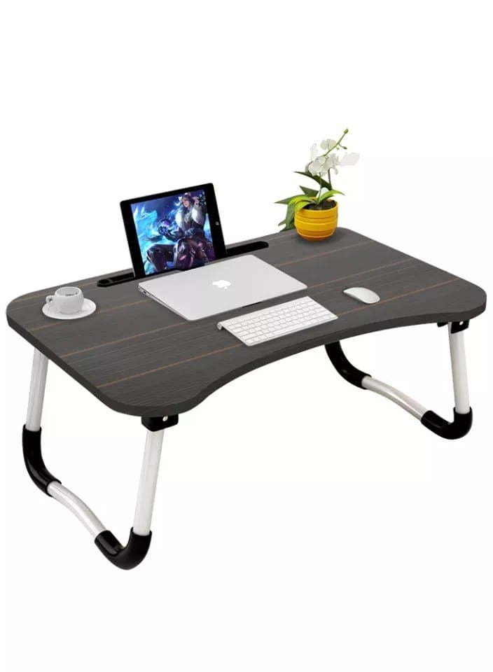 Generic Portable Folding Laptop Desk for Bed With iPad and Cup Holder Adjustable Lap Tray Notebook Stand Foldable Non-Slip Legs Reading Table Tray for Working Studying Camping 60x40x28cm Black  - Image 1