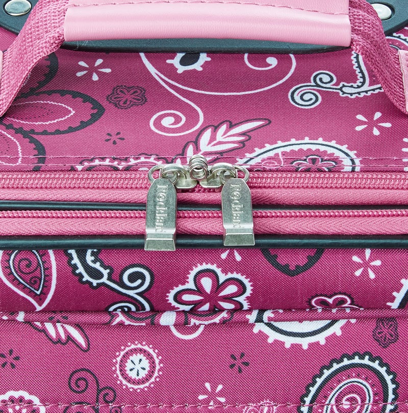 Rockland Fashion Softside Upright Luggage Set, Expandable, Wheel, Telescopic Handle, Pink Bandana, 2-Piece (14/19) - Image 3
