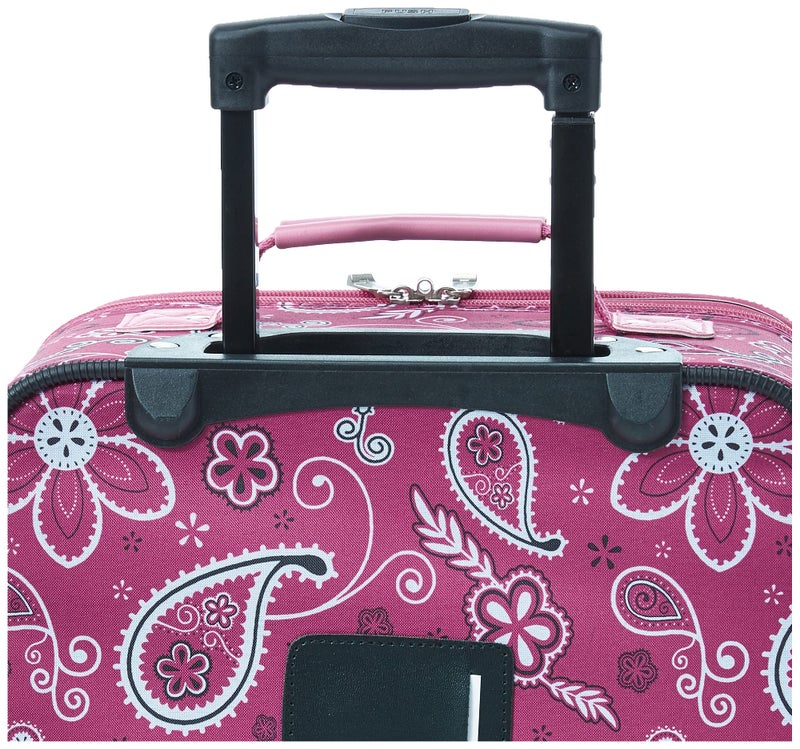 Rockland Fashion Softside Upright Luggage Set, Expandable, Wheel, Telescopic Handle, Pink Bandana, 2-Piece (14/19) - Image 5