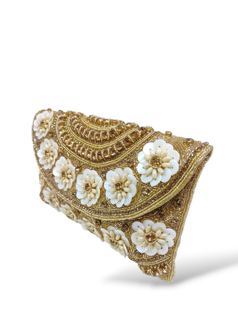 أركاد حقيبة كلاتش زفاف ذهبية من أركاد، مصنوعة يدويًا، مزينة بالخرز، مصنوعة في الهند - Image 3