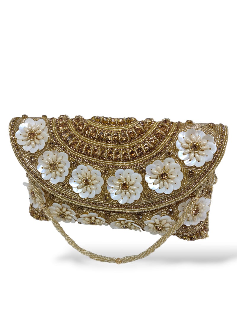 أركاد حقيبة كلاتش زفاف ذهبية من أركاد، مصنوعة يدويًا، مزينة بالخرز، مصنوعة في الهند - Image 5
