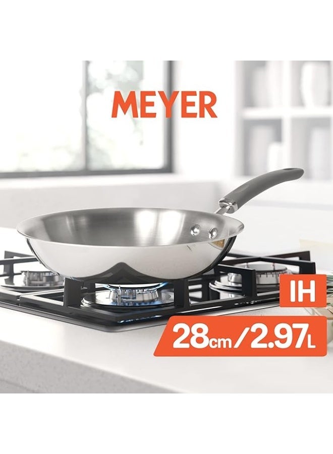 ماير مقلاة "Meyer Trivantage" من الفولاذ المقاوم للصدأ (خالية من النيكل) ثلاثية الطبقات | مقلاة فولاذية للطهي | مقلاة ثلاثية الطبقات بقاعدة سميكة | مناسبة لمواقد الغاز والتحريض (Induction) | المقاس: 28 سم / 2.97 لتر | اللون: فضي - Image 2