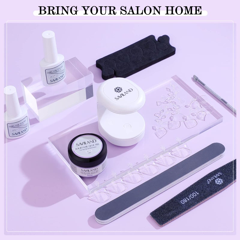 SAVILAND Toenail Tips and Solid Glue Gel: 500 PCS Clear Press on Toe Tips with Nail Glue Gel Base & Top Coat U V Light Pedicure Kit for Salon Home DIY Gift For Women - Image 2
