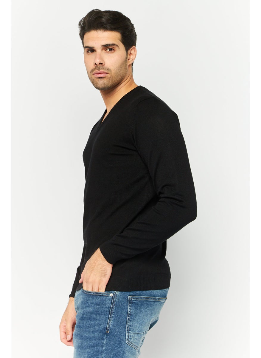 Sorbino - Men V-Neck Plain Knitted Sweater, Black - Image 1