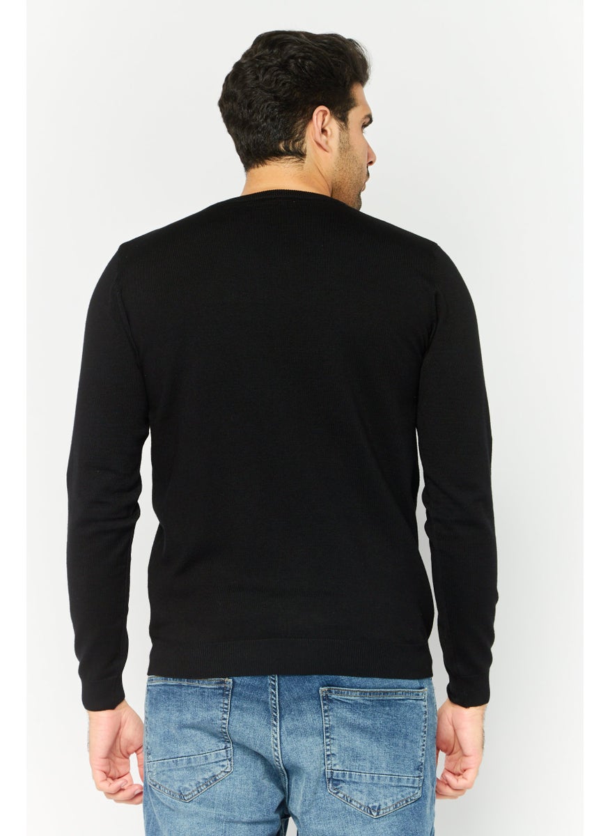 Sorbino - Men V-Neck Plain Knitted Sweater, Black - Image 1