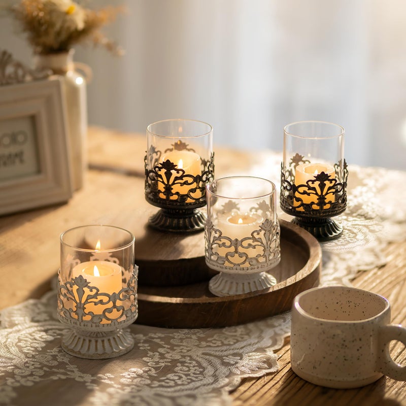 Hanobe Round Wood Candle Tray: Rustic Wooden Candle Holder Distressed Pillar Stand Farmhouse Tea Light Plate Base for Living Room Coffee Table Centerpiece for Kitchen Counter Bathroom Home Decor,11.8" - Image 3