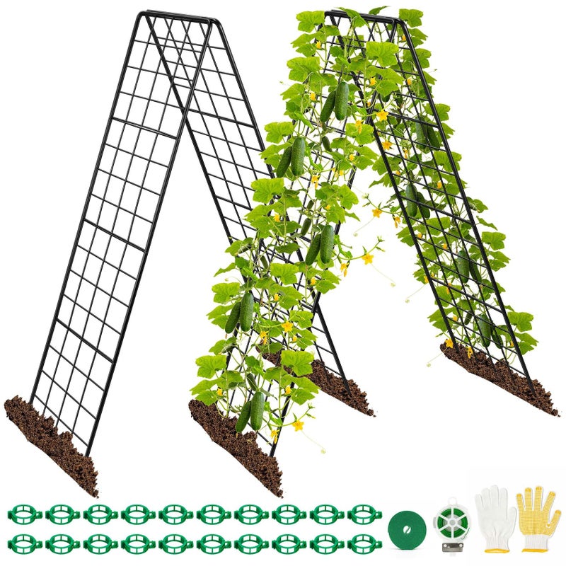 HIHADUUM Heavy Duty 2 Pack 50"x17" Adjustable A-Frame Trellis for Climbing Plants Outdoor, Metal Rust-Proof Garden Trellis, Dense Grid Climbing Frame Trellis for Raised Beds, Cucumber, Tomatoes Outdoor - Image 1