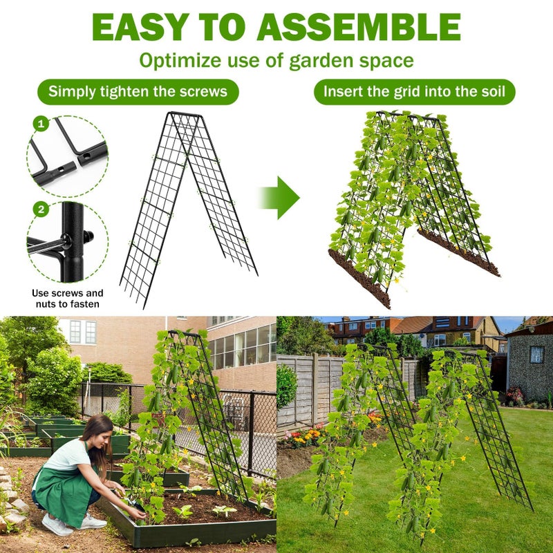 HIHADUUM Heavy Duty 2 Pack 50"x17" Adjustable A-Frame Trellis for Climbing Plants Outdoor, Metal Rust-Proof Garden Trellis, Dense Grid Climbing Frame Trellis for Raised Beds, Cucumber, Tomatoes Outdoor - Image 5