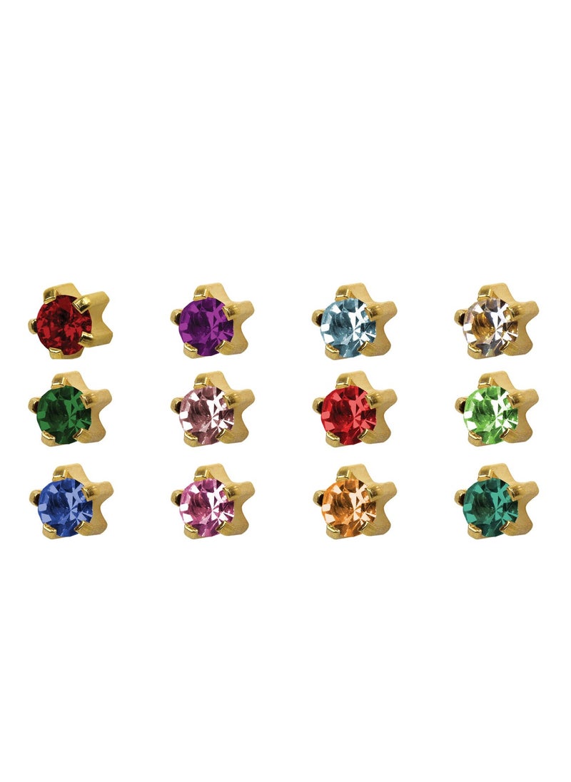 MediSystem Sterilized Earring 24K Gold Plated Tiffany 2mm Assortment Crystal Stone dozen (12 pieces)  - Image 1