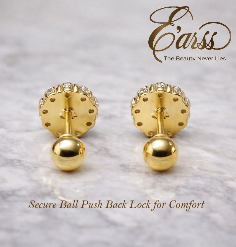 Earss 8mm Flower Pearl Stud Earrings 18K Gold Plated with Zircon Halo – Hypoallergenic Ball Lock Stud Earrings for Women & Girls - Image 5