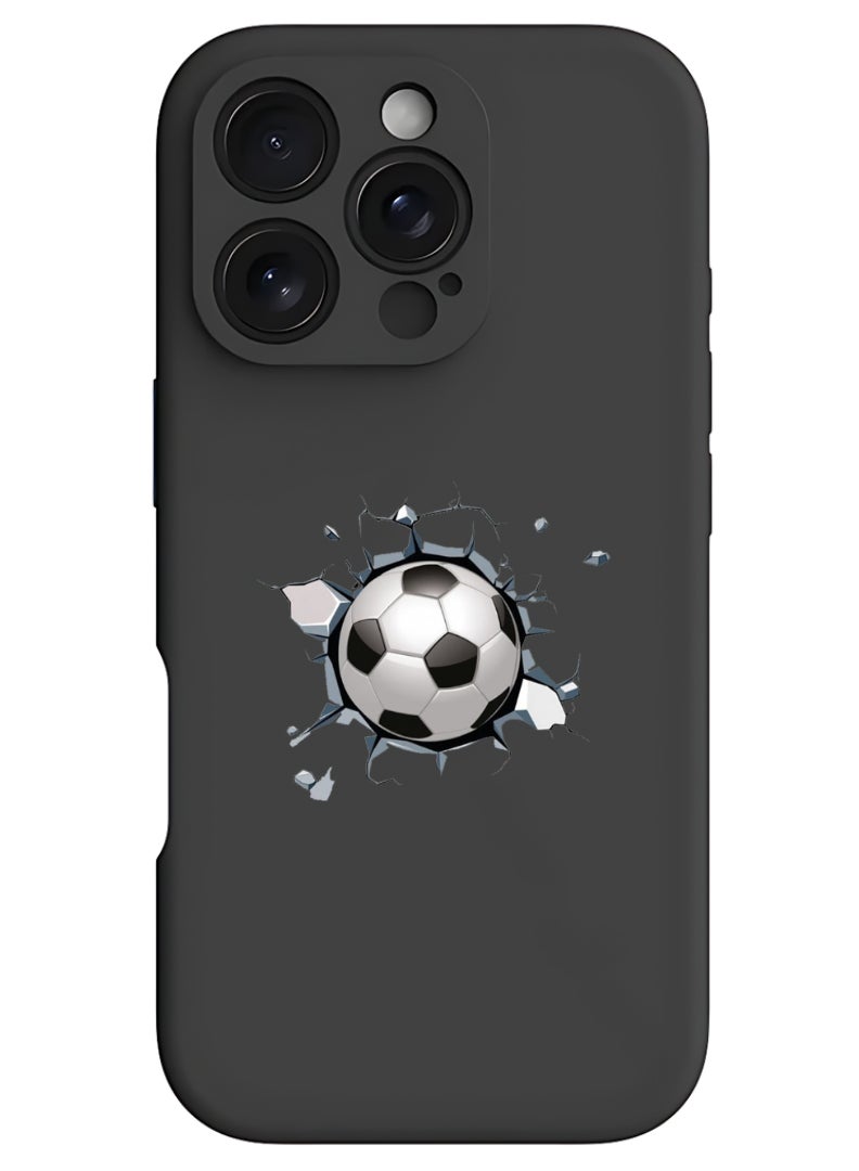 Theodor iPhone 16 Pro Max Black Protective Slim Fit Case Liquid Silicone Cover with Full Body Protection Anti-Scratch Shockproof Case For iPhone - Football - Image 1