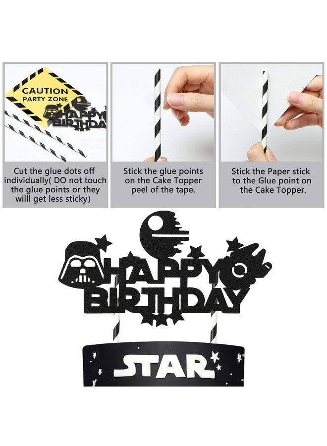 Haooryx 35PCS Galaxy Wars Birthday Party Favor Supplies for Kids, Black Series Birthday Banner Darth Vader Cake Topper Decoration Latex Balloons War Lightsaber BB8 Robot Aluminum Foil balloons - Image 5