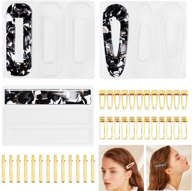 39 Pcs Silicone Moulds Kit Hair Clip Resin Moulds KitVEGCOO Silicone Hairpin Casting Tools Hair Clip Making DIY Jewellery Crafts