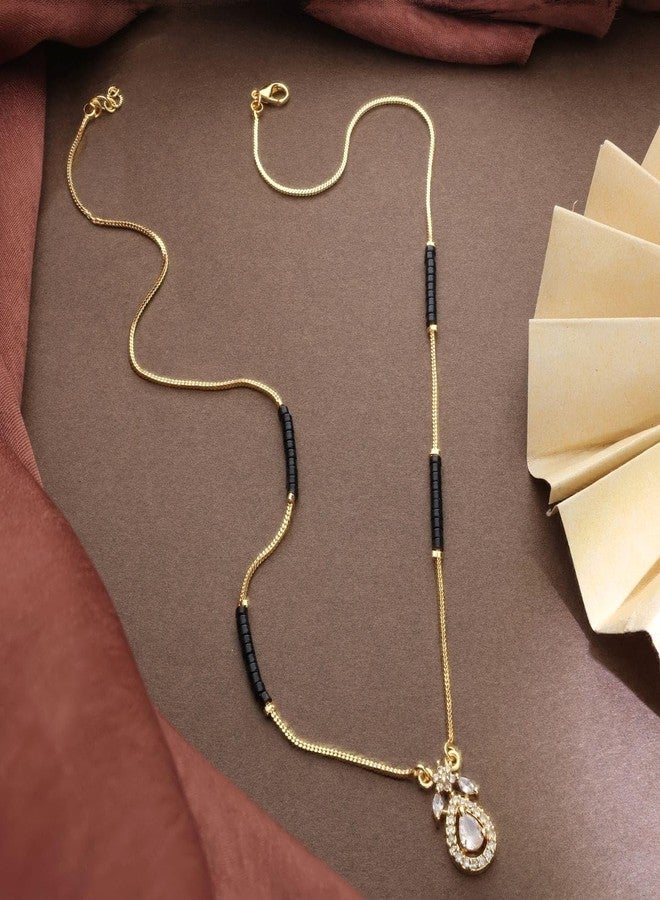 AAIKU Micro Gold Polish Mangalsutra Ethnic and Wastern look Stylish for Women 18 Inch | Tanmaniya | Gold Necklace Jewellery | 18 K Mini Ganthan Gift for Wife - Image 2