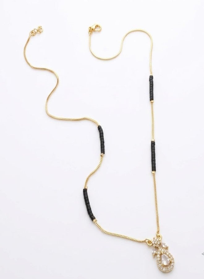 AAIKU Micro Gold Polish Mangalsutra Ethnic and Wastern look Stylish for Women 18 Inch | Tanmaniya | Gold Necklace Jewellery | 18 K Mini Ganthan Gift for Wife - Image 1