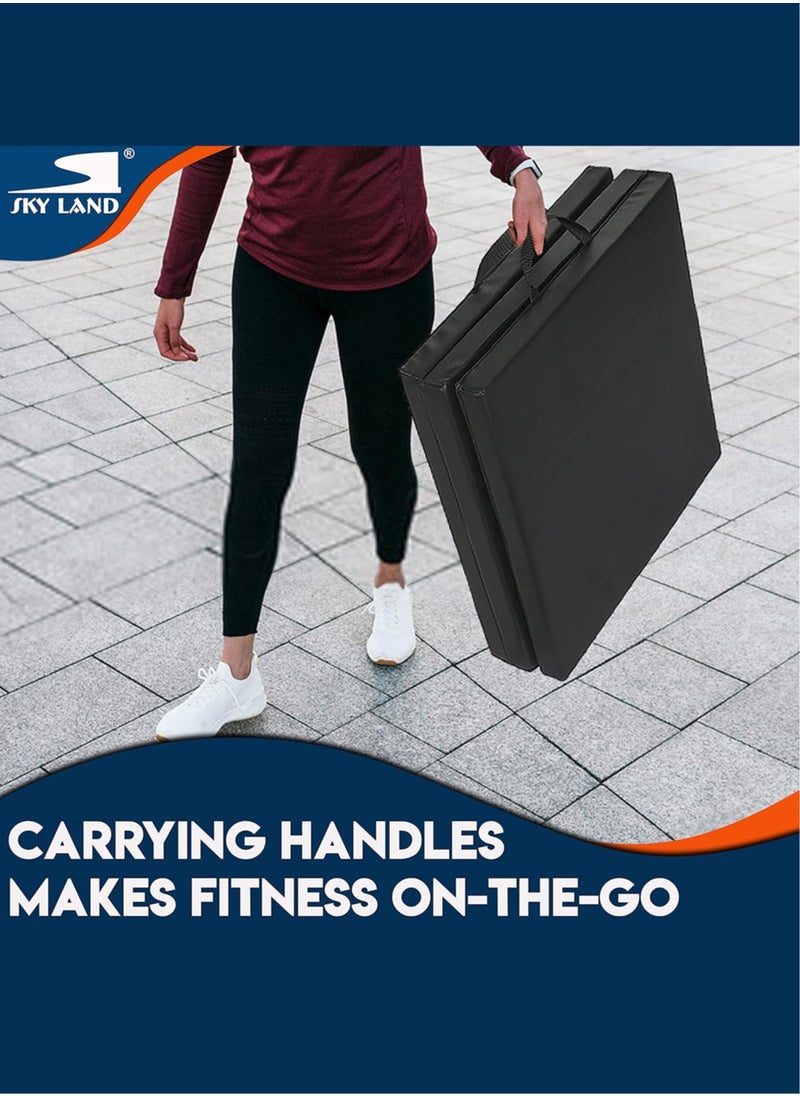 Sky Land Tri-Folding Tumbling, Kneeling Mat, Exercise Mat, With Carrying Handles For Gymnastics, Mma, Stretching, Martial Arts, Core Workouts-Em-9348-B, Black  - Image 2