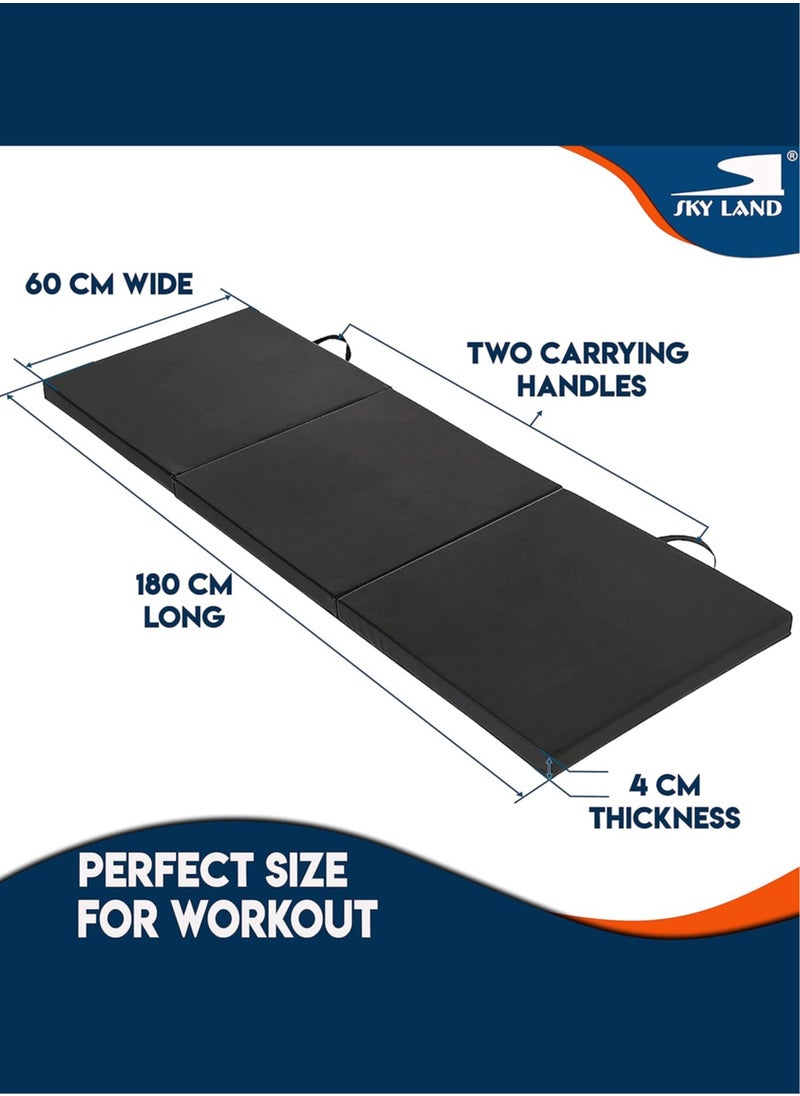 Sky Land Tri-Folding Tumbling, Kneeling Mat, Exercise Mat, With Carrying Handles For Gymnastics, Mma, Stretching, Martial Arts, Core Workouts-Em-9348-B, Black  - Image 5