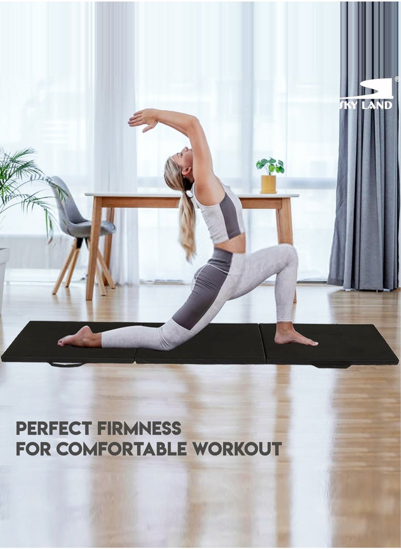 Sky Land - Tri-Folding Tumbling, Kneeling Mat, Exercise Mat, With Carrying Handles For Gymnastics, Mma, Stretching, Martial Arts, Core Workouts-Em-9348-B, Black - Image 1