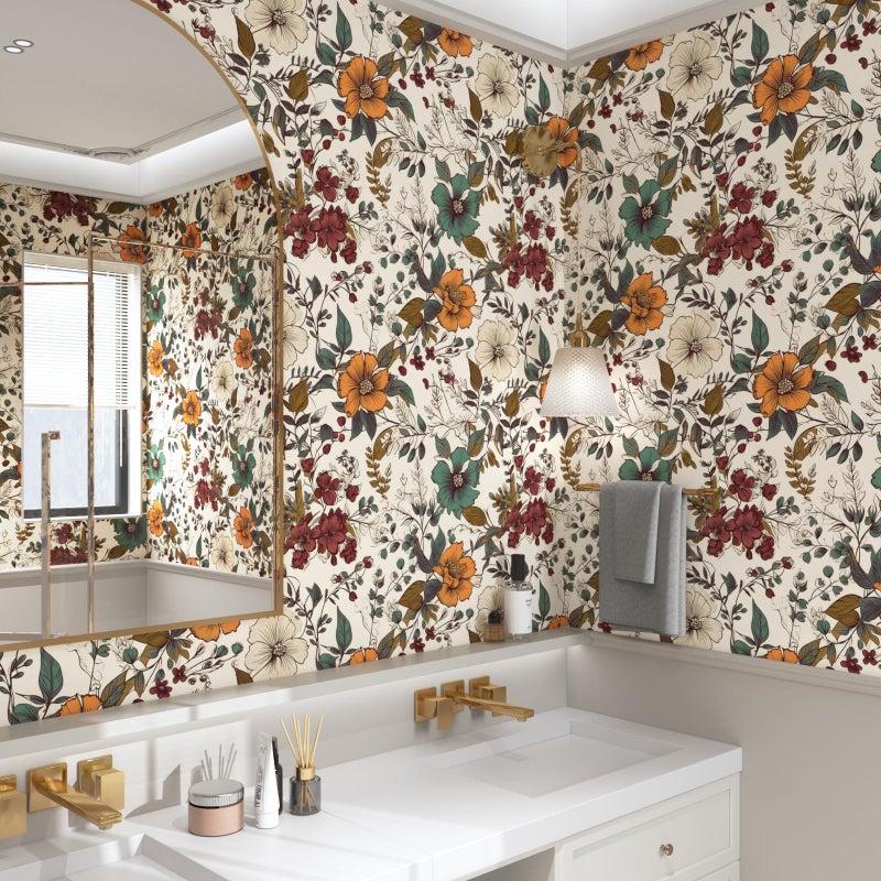 Danodoi Yellow Floral Wallpaper Peel and Stick Vinyl Wallpaper Stick and Peel Colorful Contact Paper for Cabinets Waterproof Self Adhesive Wall Paper for Kitchen Countertop Wall 17.5" x 118" - Image 2
