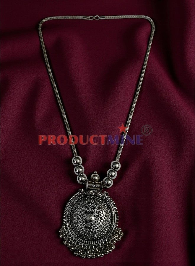 PRODUCTMINE قلادة كبيرة الحجم من الفضة المؤكسدة الصناعية التقليدية من PRODUCTMINE® - مجوهرات أنيقة - مجوهرات عتيقة للفتيات والسيدات - قطعة واحدة - Image 4