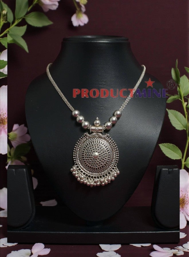 PRODUCTMINE قلادة كبيرة الحجم من الفضة المؤكسدة الصناعية التقليدية من PRODUCTMINE® - مجوهرات أنيقة - مجوهرات عتيقة للفتيات والسيدات - قطعة واحدة - Image 2